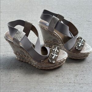 Donald J. Pliner Gray Espadrille Wedges with Ankle Strap